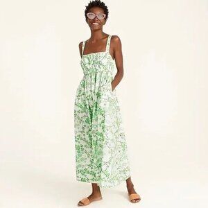 J. Crew Gathered Tank Midi Dress in Lime Green Cherry Blossom Floral 4